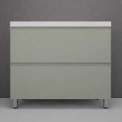 Style Line Тумба с белой раковиной Манхэттен 100 Plus эмаль олива матовая – фотография-2